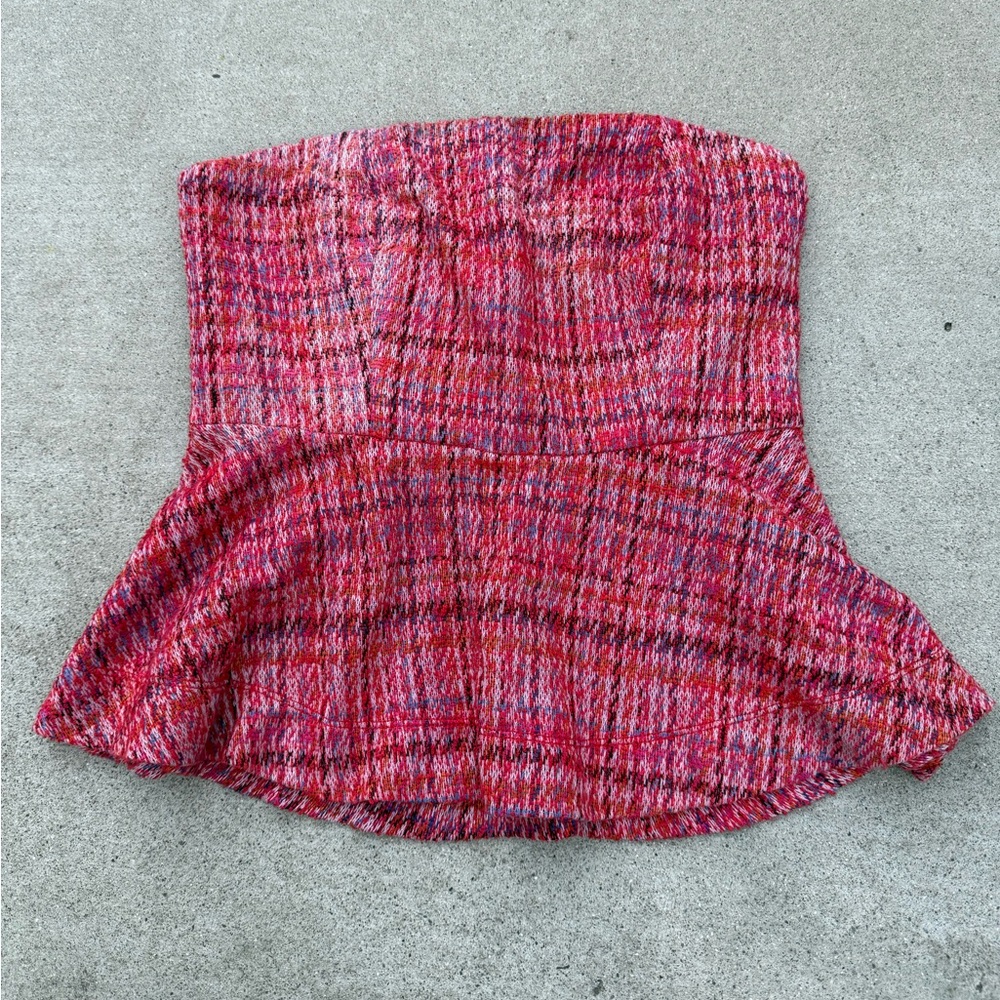 NWT Anthropologie Maeve Plaid Knitted Strapless Peplum Top Women’s Size Small